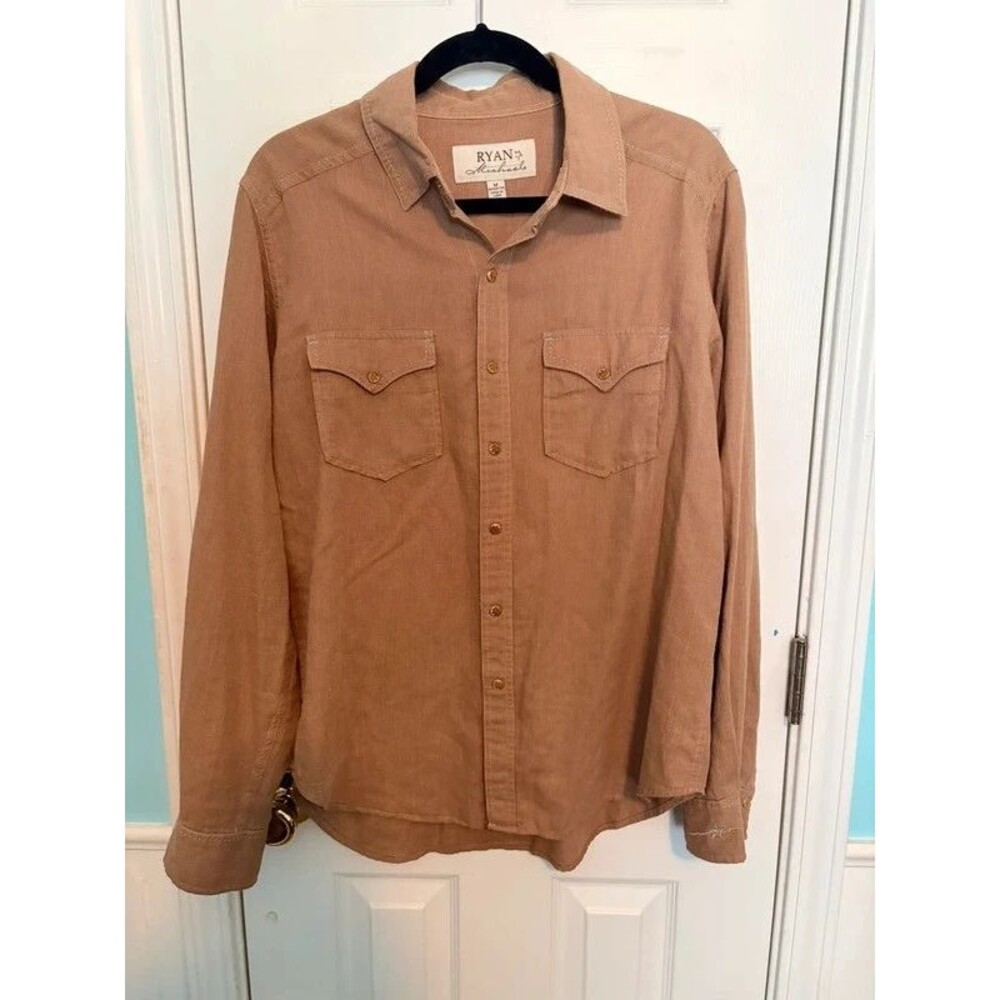Ryan Michael Woodblock Western Shirt Brushed Cotton, Turquoise Stitching, Size M